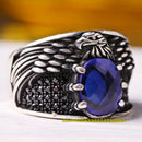 925 Sterling Eagle Sapphire and Onyx Stone Mens Ring silverbazaaristanbul 