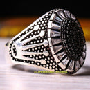 925 Sterling Silver Black Onyx and White Zircon Stone Crown Mens Ring silverbazaaristanbul 