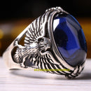 925 Sterling Silver Blue Sapphire Stone Luxury Eagle Mens Ring silverbazaaristanbul 