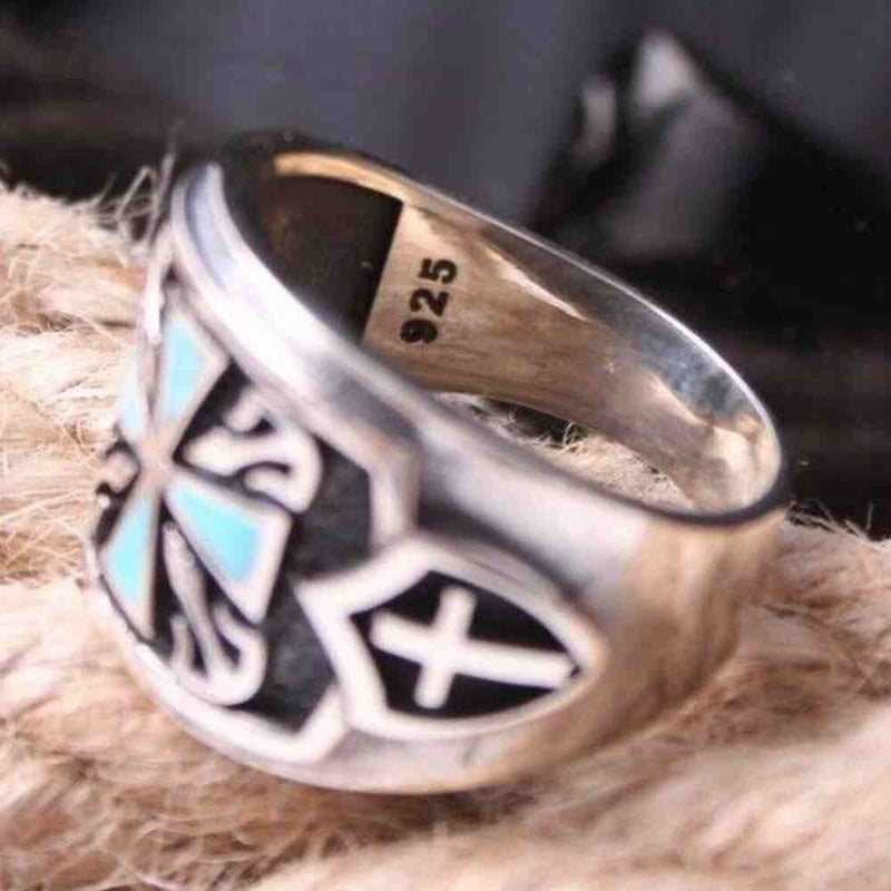 925 Sterling Silver Christian Cross Turquoise Religious Mens Ring silverbazaaristanbul 