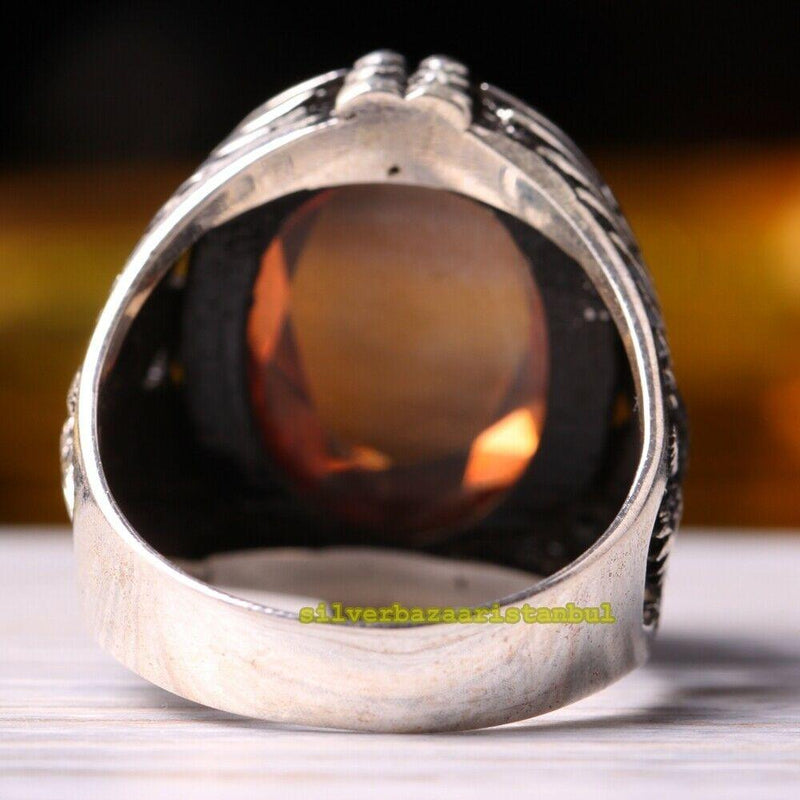 925 Sterling Silver Citrine Stone Luxury Eagle Mens Ring silverbazaaristanbul 