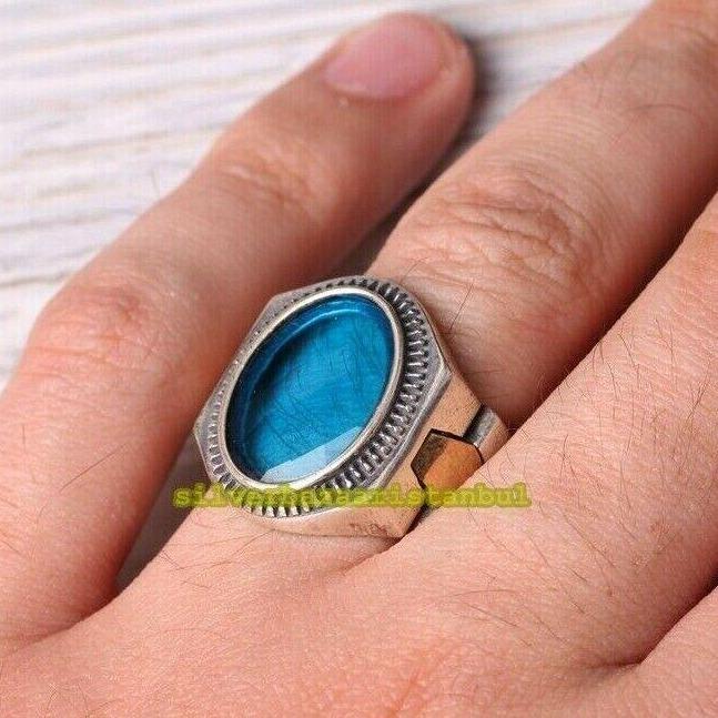 925 Sterling Silver Clock Model Aquamarine Stone Mens Ring silverbazaaristanbul 