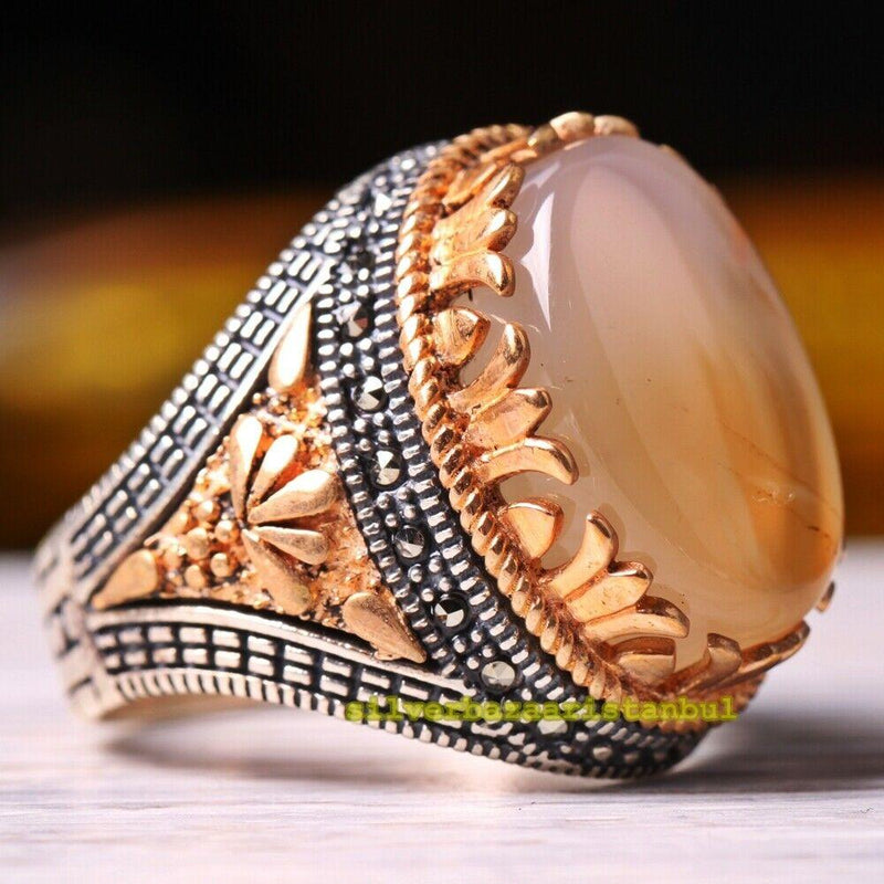 925 Sterling Silver Different Yemeni Agate Stone Elite Mens Ring silverbazaaristanbul 