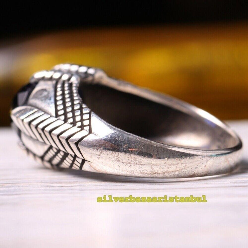 925 Sterling Silver Eagle Claw Sapphire Stone Mens Ring silverbazaaristanbul 