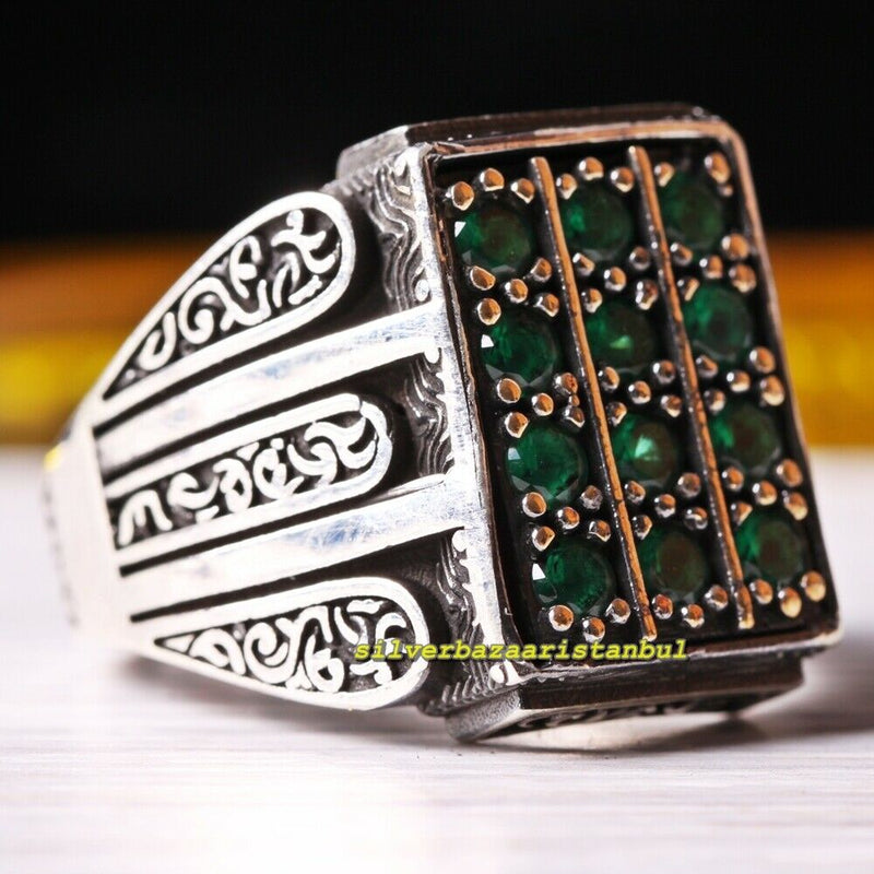 925 Sterling Silver Emerald Green Stone Mens Ring silverbazaaristanbul 