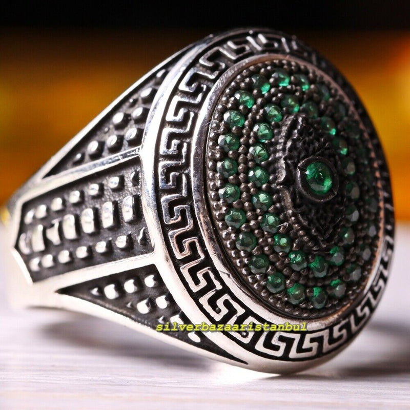925 Sterling Silver Emerald Stone Green Oval Mens Ring silverbazaaristanbul 