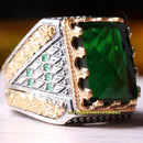 925 Sterling Silver Faceted Heavy Emerald Stone Mens Ring silverbazaaristanbul 