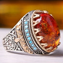 925 Sterling Silver Fossil Amber and Turquoise Stone Luxury Mens Ring silverbazaaristanbul 