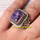 925 Sterling Silver Full Natural Amethyst Stone Mens Ring silverbazaaristanbul 