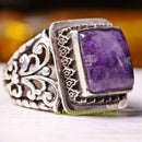 925 Sterling Silver Full Natural Amethyst Stone Mens Ring silverbazaaristanbul 