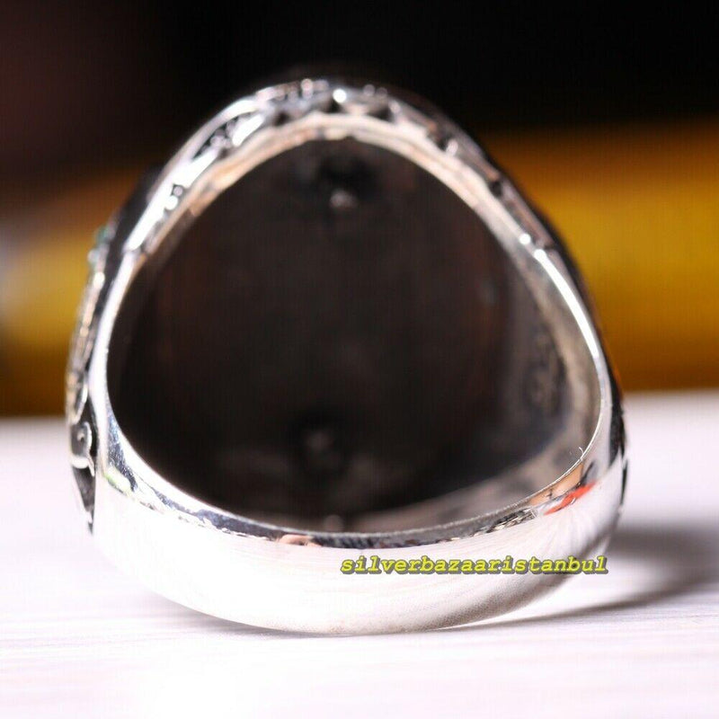 925 Sterling Silver Handmade Full Small Green Emerald Stone Mens Ring silverbazaaristanbul 