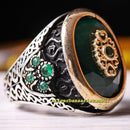 925 Sterling Silver Heavy Original Green Emerald Stone Mens Ring silverbazaaristanbul 