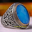 925 Sterling Silver King Aquamarine Stone Mens Ring silverbazaaristanbul 