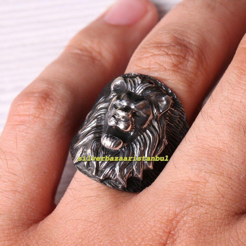 925 Sterling Silver Lion Figure No Stone Animal Mens Ring silverbazaaristanbul 