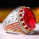 925 Sterling Silver Mens Ottoman Red Ruby Stone Ring silverbazaaristanbul 