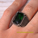 925 Sterling Silver Most Popular Green Emerald Stone Mens Ring silverbazaaristanbul 