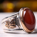 925 Sterling Silver Ottaman Agate Aqeeq Stone Mens Ring silverbazaaristanbul 