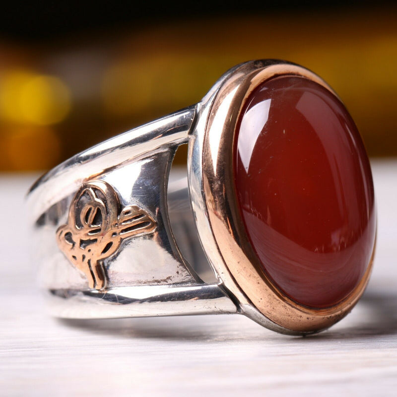 925 Sterling Silver Ottaman Agate Aqeeq Stone Mens Ring silverbazaaristanbul 