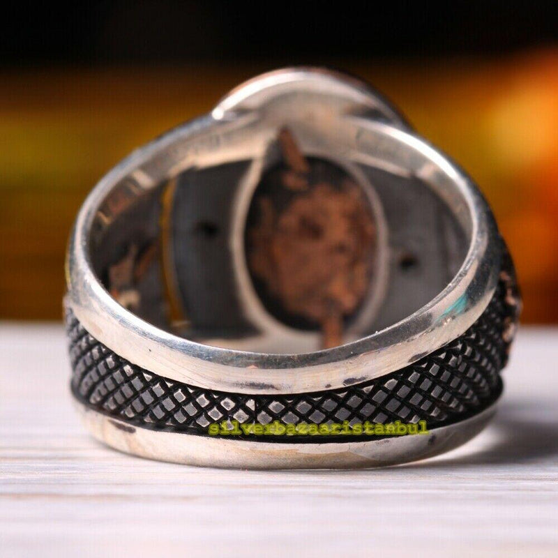 925 Sterling Silver Ottoman Black Onyx Stone Heavy Mens Ring silverbazaaristanbul 