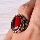 925 Sterling Silver Ottoman Red Ruby Stone Mens Ring silverbazaaristanbul 