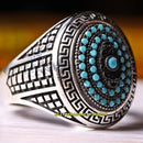 925 Sterling Silver Oval Micro Turquoise Stone Mens Ring silverbazaaristanbul 