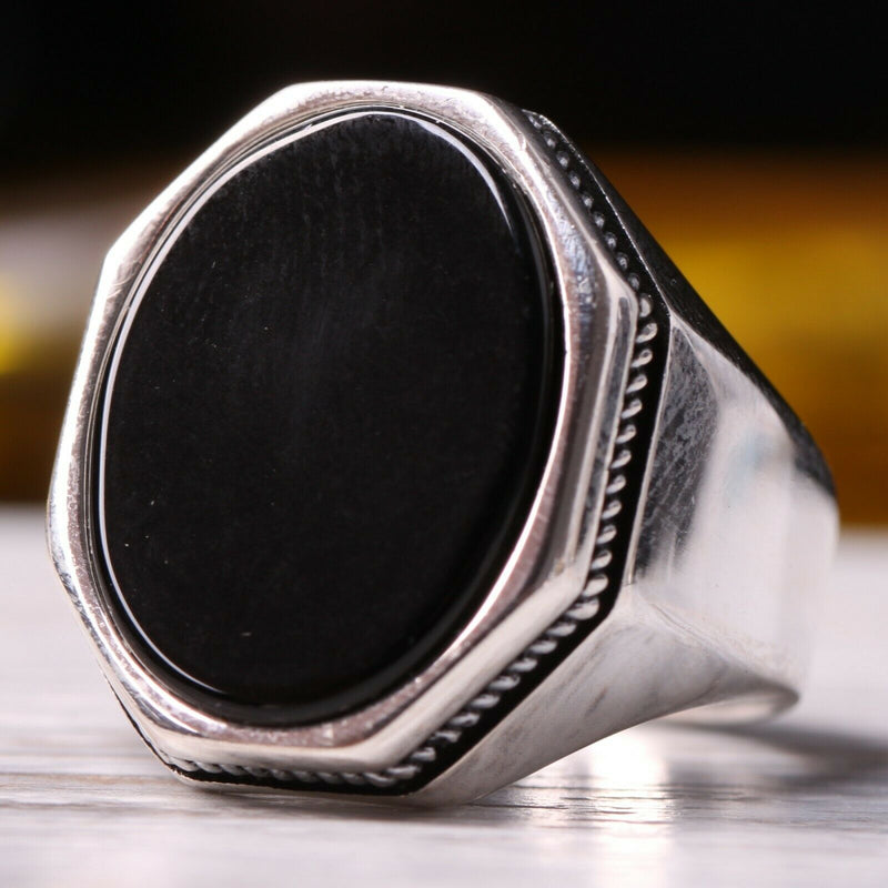 925 Sterling Silver Oval Onyx Stone Mens Ring silverbazaaristanbul 