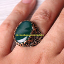 925 Sterling Silver Popular Green Agate Aqeeq Stone Mens Ring silverbazaaristanbul 