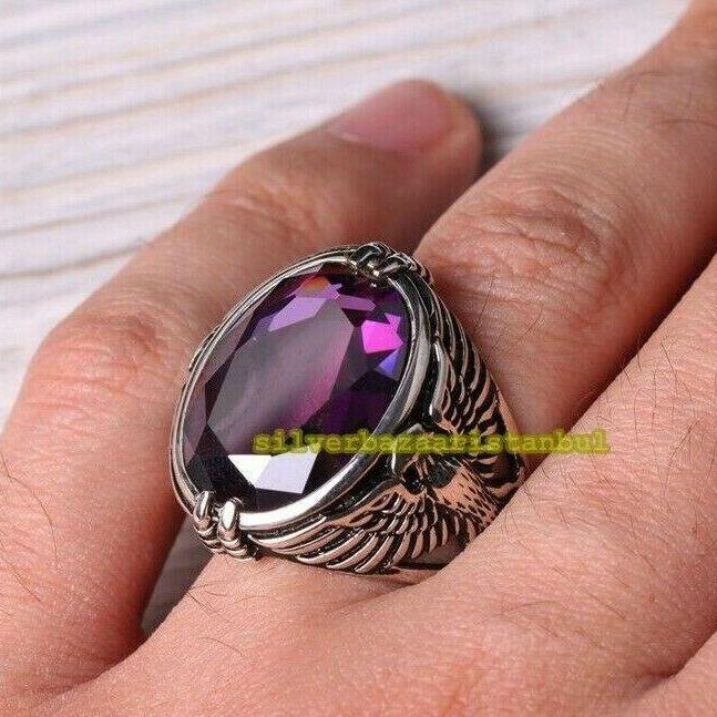 925 Sterling Silver Purple Amethyst Stone Luxury Eagle Mens Ring silverbazaaristanbul 