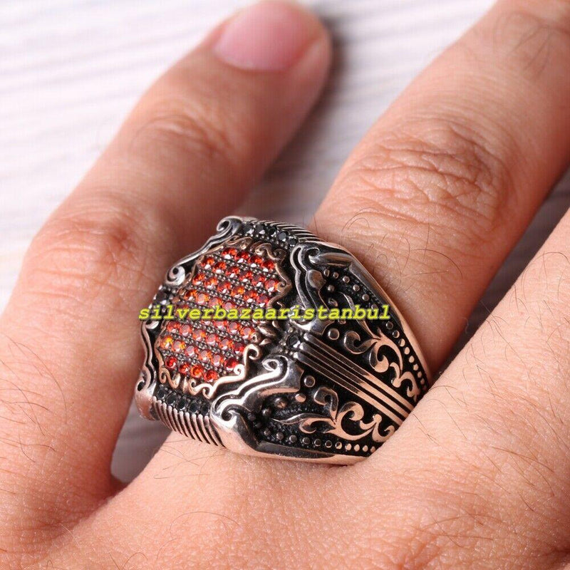 925 Sterling Silver Round Citrine Stone Mens Ring silverbazaaristanbul 