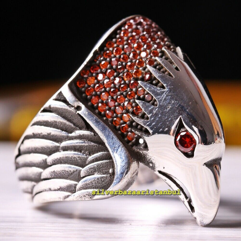 925 Sterling Silver Silver Eagle Citrine Stone Mens Ring silverbazaaristanbul 