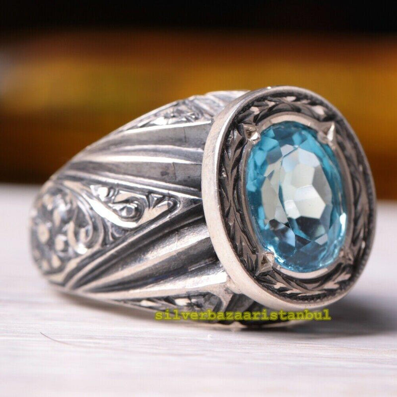 925 Sterling Silver Too Bright Natural Topaz Stone Mens Ring silverbazaaristanbul 