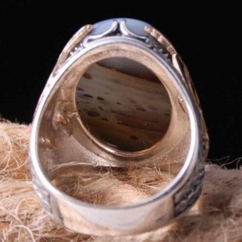 925 Sterling Silver Yemeni Agate Aqeeq Mens Natural Lux Ring silverbazaaristanbul 