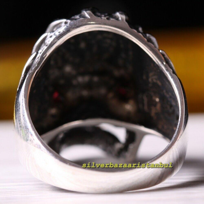 Angry Skull Gothic Ruby Stone 925 Sterling Silver Mens Ring silverbazaaristanbul 