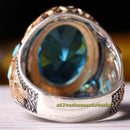 Aquamarine and Turquoise Stone Luxury 925 Sterling Silver Mens Ring silverbazaaristanbul 