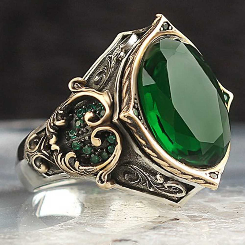 Authentic Emerald Handmade 925 Sterling Silver Mens Ring silverbazaaristanbul 