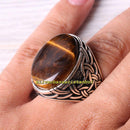 Big Heavy Natural Brown Tigers Eye Stone 925 Sterling Silver Mens Ring silverbazaaristanbul 