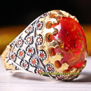 Citrine and Orange Fossil Amber 925 Sterling Silver Mens Ring silverbazaaristanbul 