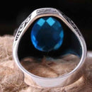 Curved Aquamarine Stone Jewelry 925 Sterling Silver Men Solid Ring silverbazaaristanbul 