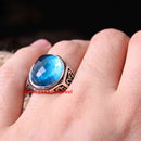 Curved Aquamarine Stone Jewelry 925 Sterling Silver Men Solid Ring silverbazaaristanbul 