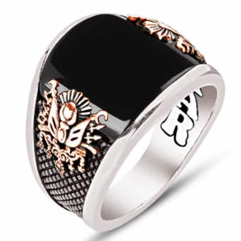 Curved Black Onyx Stone 925 Sterling Silver Mens Ring silverbazaaristanbul 