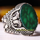 Double Eagle Design Green Agate Stone 925 Sterling Silver Mens Ring silverbazaaristanbul 