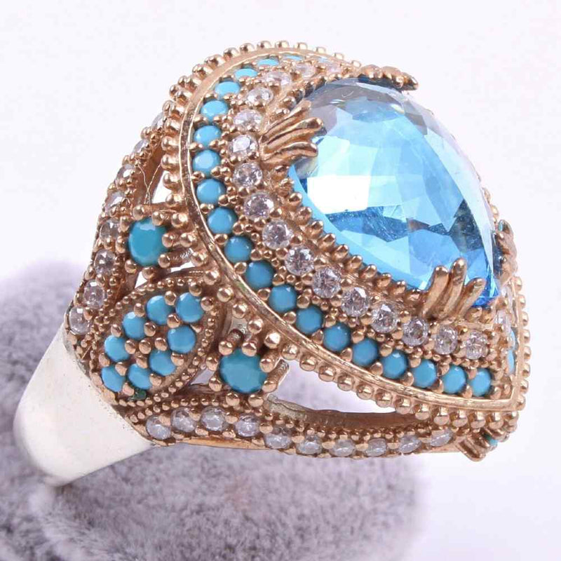 Drop Aquamarine Stone 925 Sterling Silver Women Lady Ring silverbazaaristanbul 