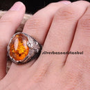 Eagle Amber Stone 925 Sterling Silver Mens Ring silverbazaaristanbul 