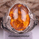 Eagle Amber Stone 925 Sterling Silver Mens Ring silverbazaaristanbul 