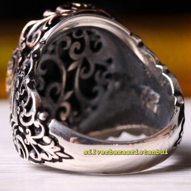 Eagle Design 925 Sterling Silver Natural Onyx Stone Mens Ring silverbazaaristanbul 