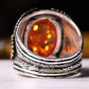 Eagle Style Orange Amber Stone Handmade 925 Sterling Silver Mens Ring silverbazaaristanbul 