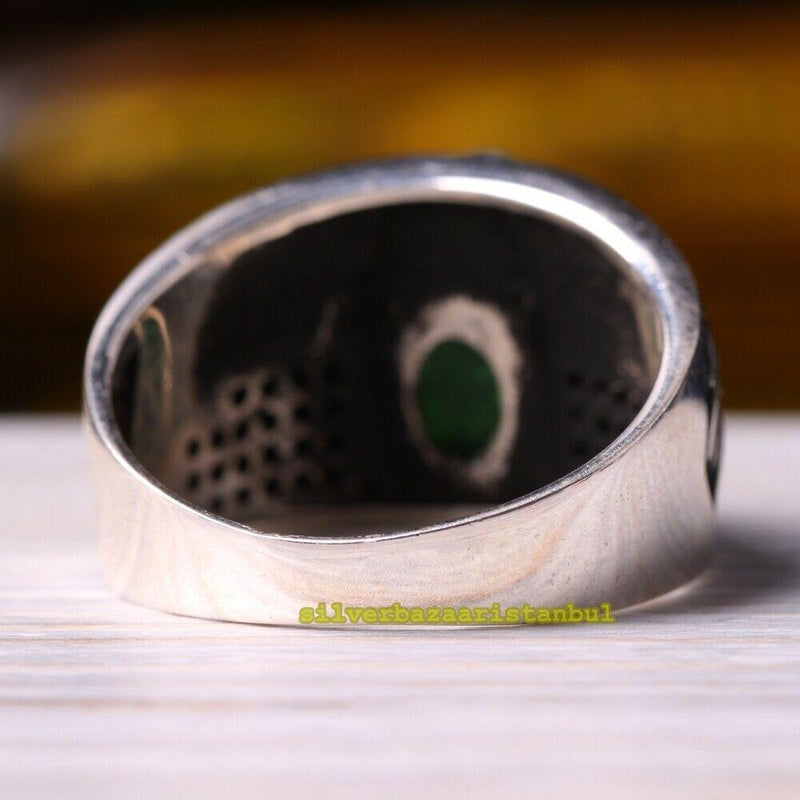 Elegant 925 Sterling Silver Emerald Stone Eagle Symbol Mens Ring silverbazaaristanbul 