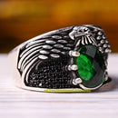 Elegant 925 Sterling Silver Emerald Stone Eagle Symbol Mens Ring silverbazaaristanbul 