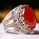 Excellent Red Agate Aqeeq Stone 925 Sterling Silver Mens Ring silverbazaaristanbul 