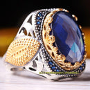 Faceted Small Sapphire Stones 925 Sterling Silver Mens Ring silverbazaaristanbul 